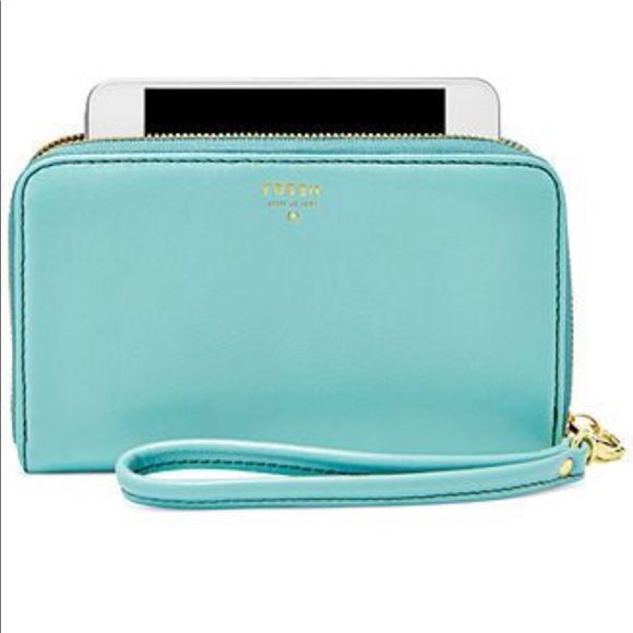 Fossil Handbags - NWT Fossil Sydney Leather Sky Blue Zip Wristlet